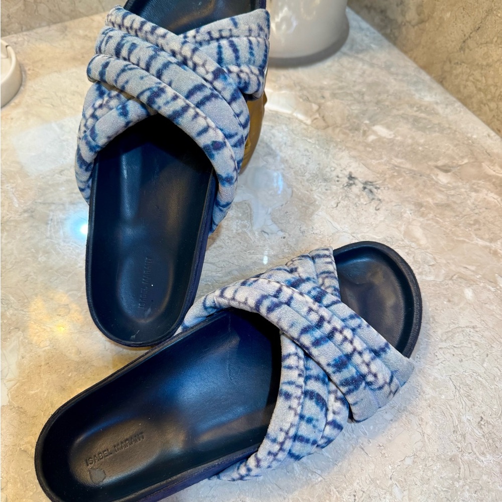 Isabel Marant Holden Blue Tie-Dye Slides/Sandals